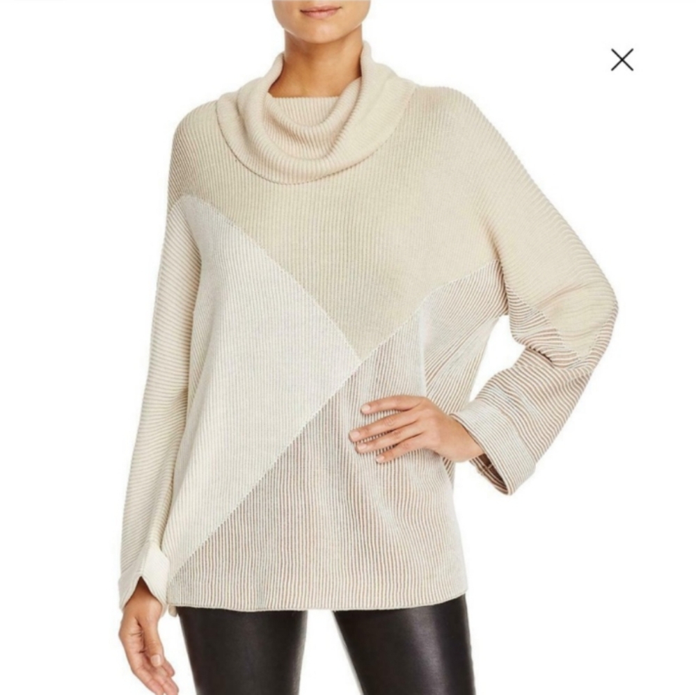 Nic + Zoe Angled Color Block Cowl Neck Sweater